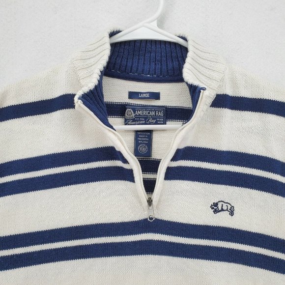AMERICAN RAG Sweater Men's Long Sleeve Striped 1/4 Zip Pullover White Large - Picture 7 of 12